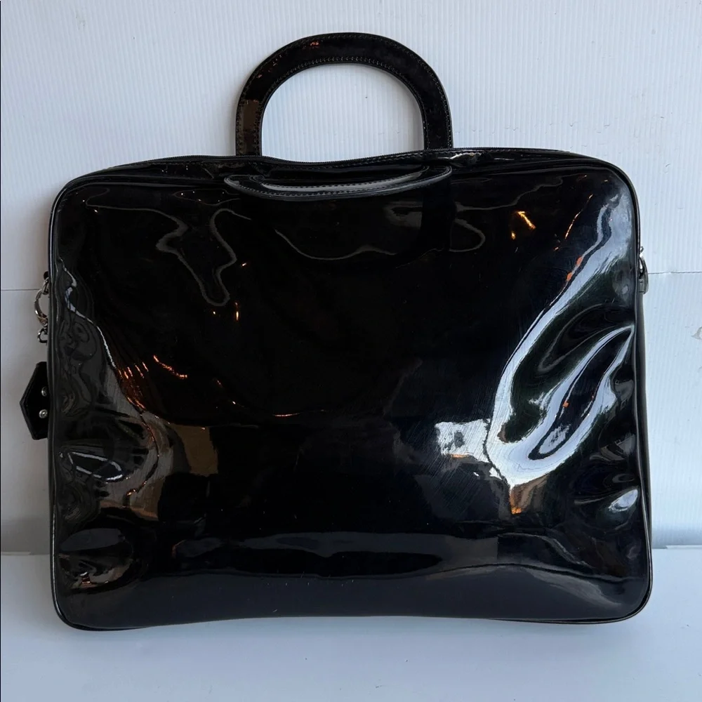 LUX DE VILLE LUCKY ME MESSENGER LAPTOP BAG SPARKLE GREEN PATENT LEATHER BLACK - Picture 10 of 15